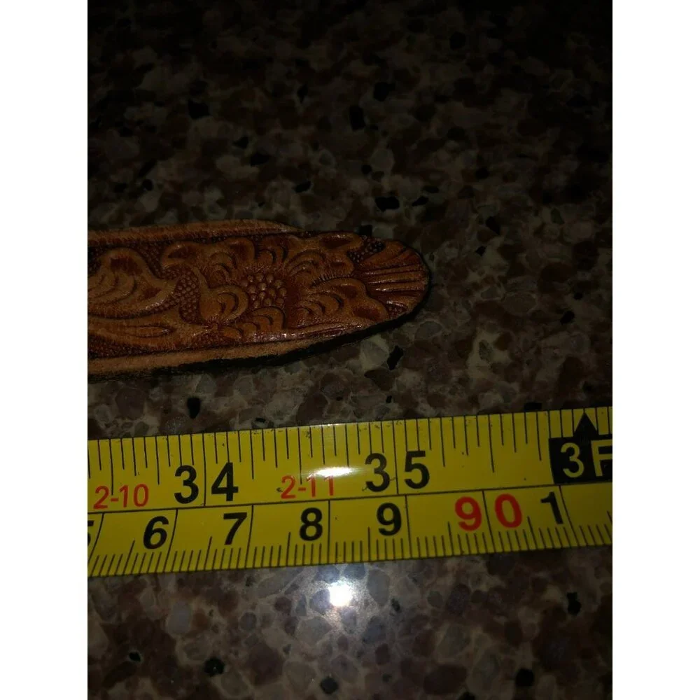 Vintage Big John Belt Tooled Full Grain Brown Saddle Leather Brass Buckle Sz 36